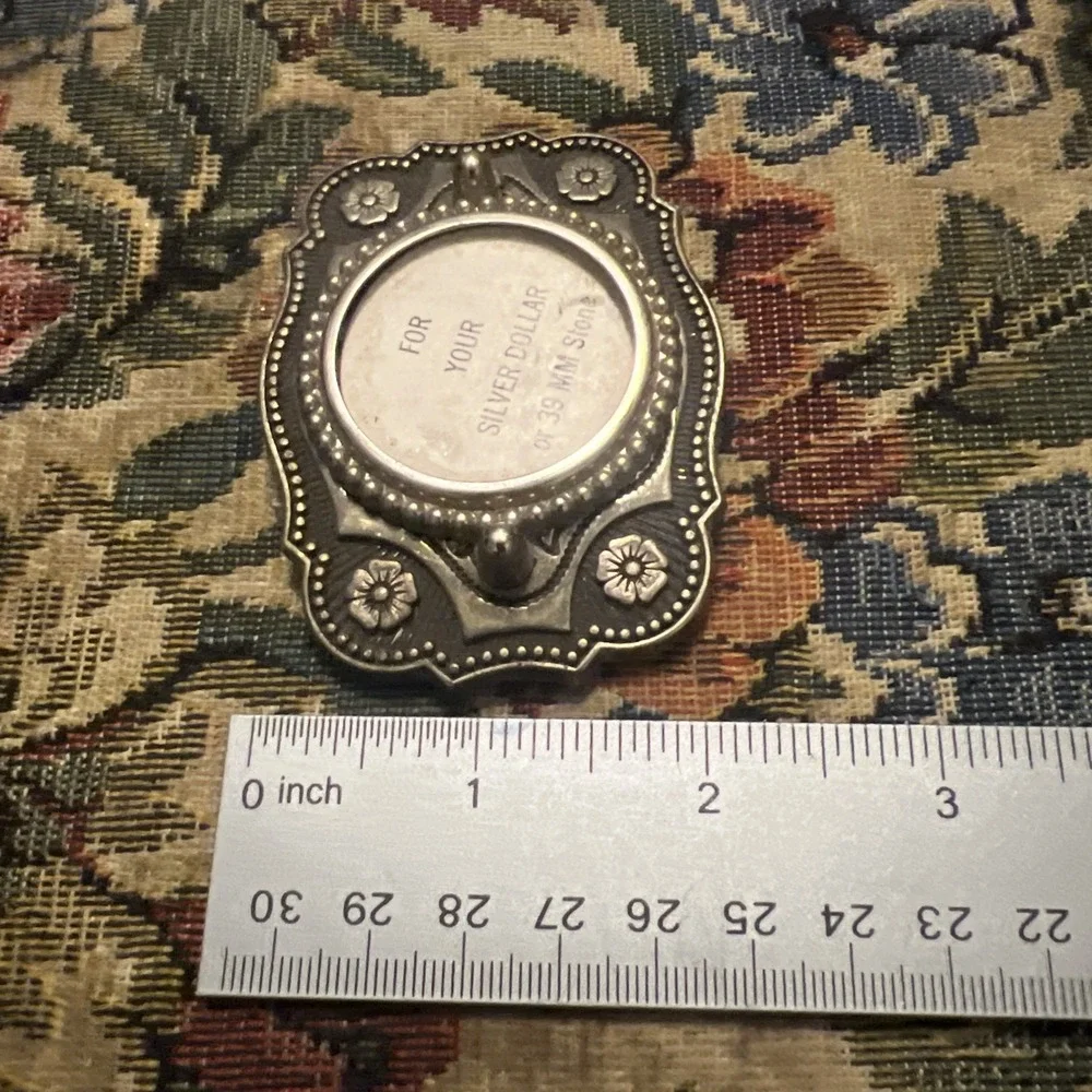 Vintage Floral Bronze Metal Belt Buckle 39x40mm Gemstone Holder Classic